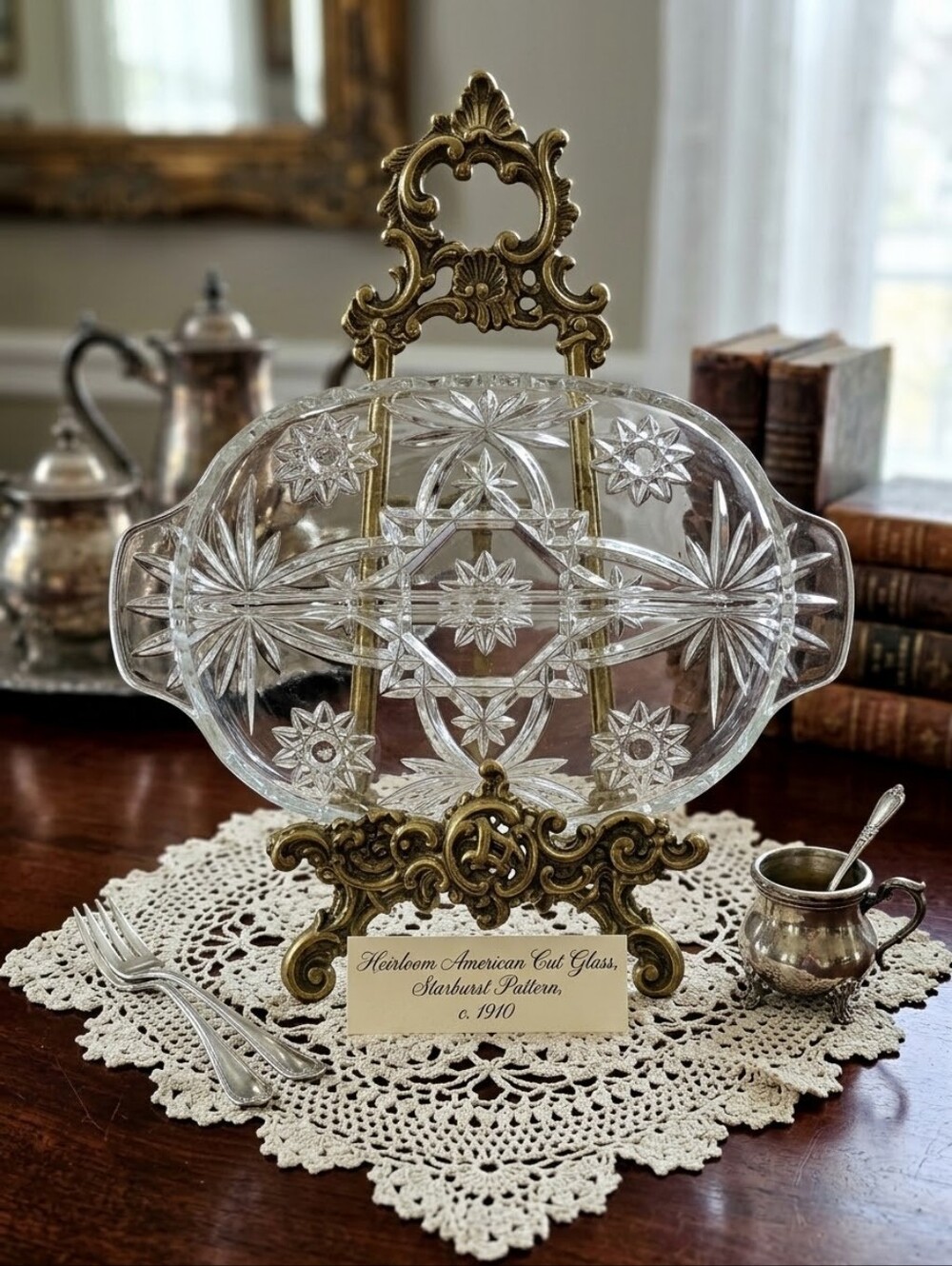 Vintage Clear Pressed Glass 2-Part Divided Relish Tray Starburst Pattern